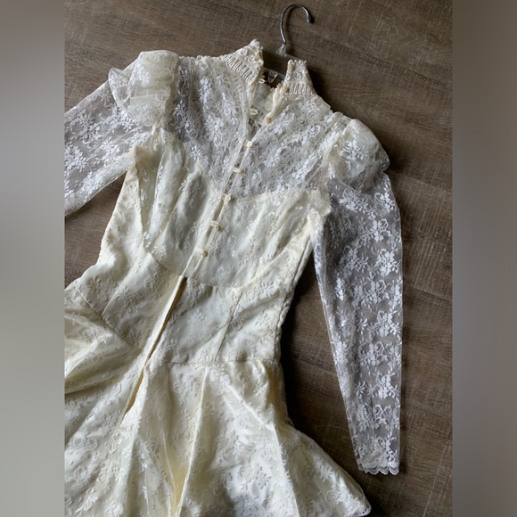 Vtg Jessica McClintock Victorian Edwardian Dress 8 Cottagecore Lace Wedding USA - Picture 6 of 16